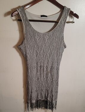 Vintage VENUS Silver Crochet Fringe Tank Dress